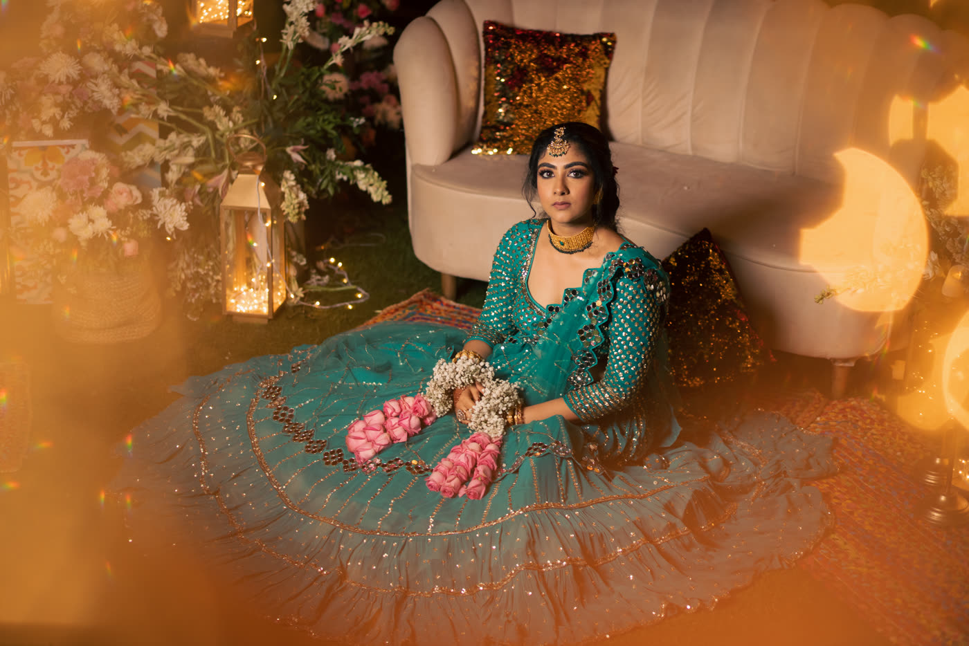 A bride seated in golden light