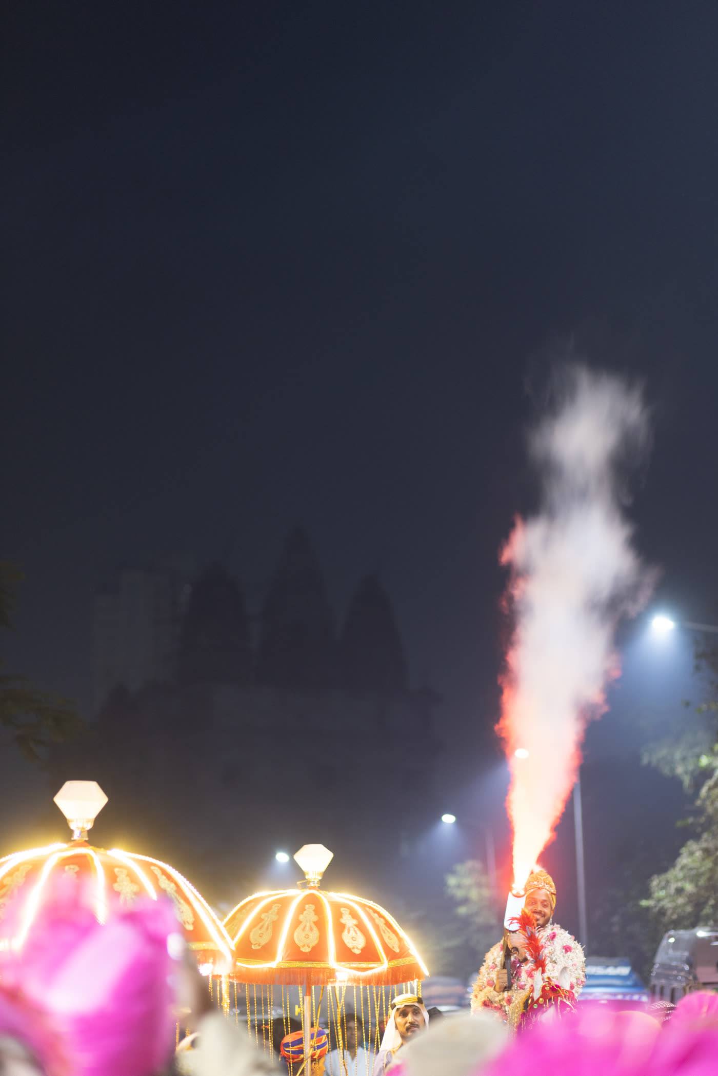 Fireworks over the celebration at night
