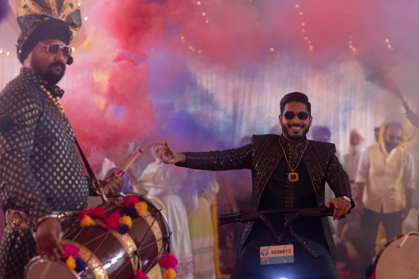 Colour flying over the baraat